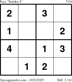 The grouppuzzles.com Easy Sudoku-4 puzzle for Tuesday October 21, 2025