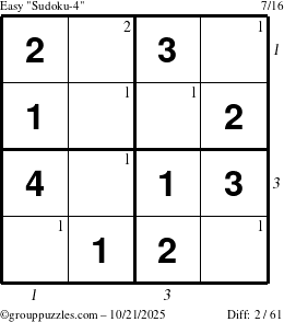 The grouppuzzles.com Easy Sudoku-4 puzzle for Tuesday October 21, 2025 with all 2 steps marked