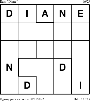 The grouppuzzles.com Easy Diane puzzle for Tuesday October 21, 2025