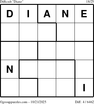 The grouppuzzles.com Difficult Diane puzzle for Tuesday October 21, 2025