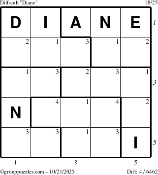 The grouppuzzles.com Difficult Diane puzzle for Tuesday October 21, 2025 with all 4 steps marked