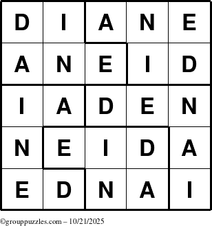 The grouppuzzles.com Answer grid for the Diane puzzle for Tuesday October 21, 2025