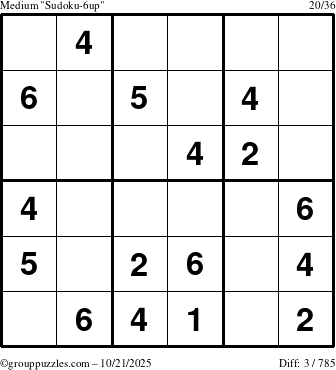 The grouppuzzles.com Medium Sudoku-6up puzzle for Tuesday October 21, 2025