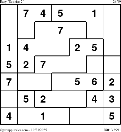 The grouppuzzles.com Easy Sudoku-7 puzzle for Tuesday October 21, 2025
