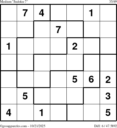 The grouppuzzles.com Medium Sudoku-7 puzzle for Tuesday October 21, 2025