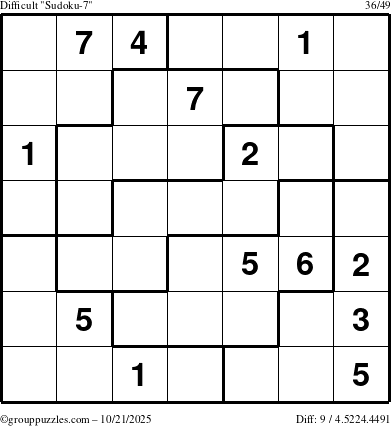 The grouppuzzles.com Difficult Sudoku-7 puzzle for Tuesday October 21, 2025