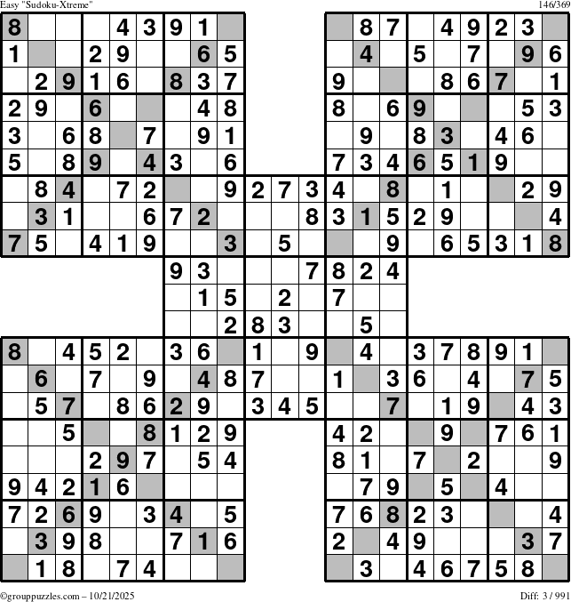 The grouppuzzles.com Easy Sudoku-Xtreme puzzle for Tuesday October 21, 2025