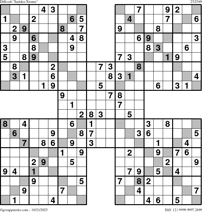 The grouppuzzles.com Difficult Sudoku-Xtreme puzzle for Tuesday October 21, 2025