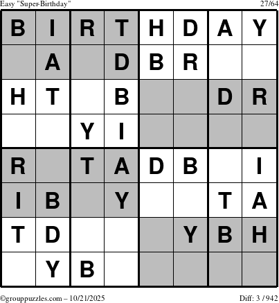 The grouppuzzles.com Easy Super-Birthday puzzle for Tuesday October 21, 2025