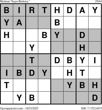 The grouppuzzles.com Medium Super-Birthday puzzle for Tuesday October 21, 2025