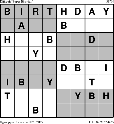 The grouppuzzles.com Difficult Super-Birthday puzzle for Tuesday October 21, 2025
