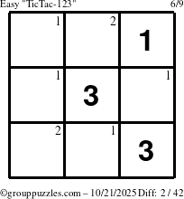The grouppuzzles.com Easy TicTac-123 puzzle for Tuesday October 21, 2025 with the first 2 steps marked