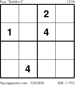The grouppuzzles.com Easy Sudoku-4 puzzle for Thursday March 26, 2026