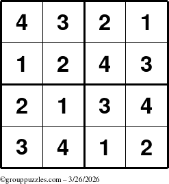 The grouppuzzles.com Answer grid for the Sudoku-4 puzzle for Thursday March 26, 2026