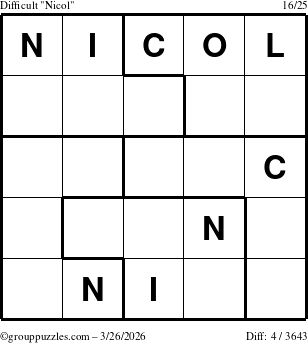 The grouppuzzles.com Difficult Nicol puzzle for Thursday March 26, 2026