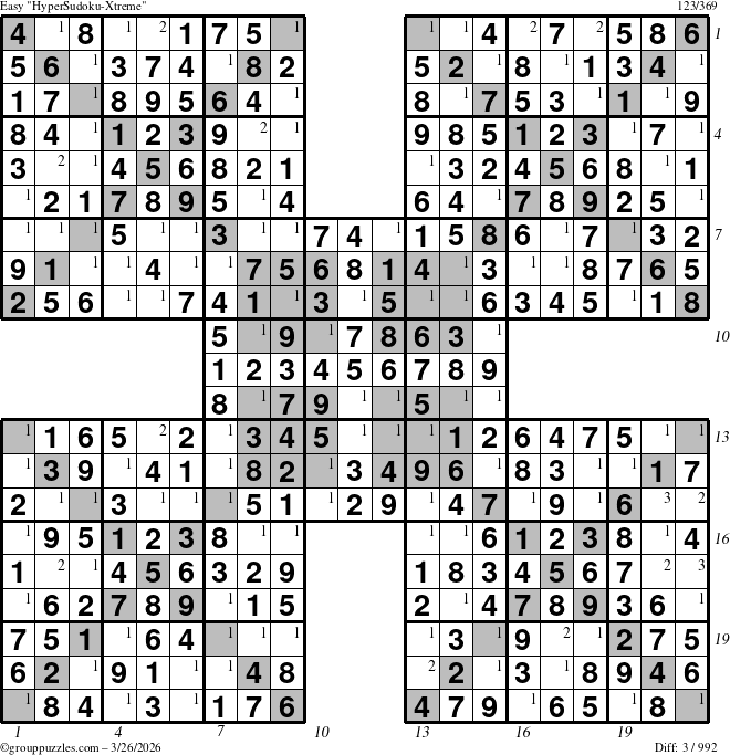 The grouppuzzles.com Easy cover-HyperXtreme puzzle for Thursday March 26, 2026 with all 3 steps marked