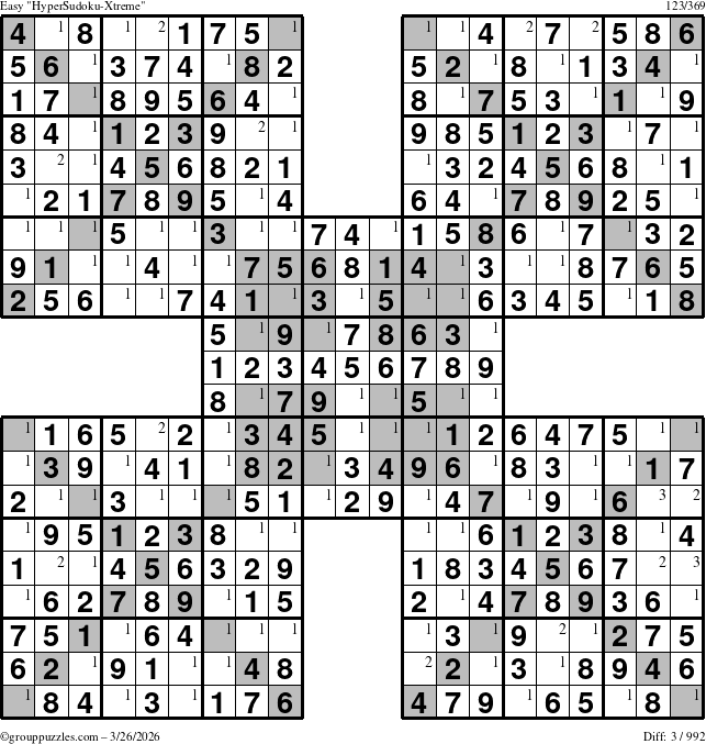 The grouppuzzles.com Easy cover-HyperXtreme puzzle for Thursday March 26, 2026 with the first 3 steps marked