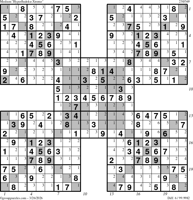 The grouppuzzles.com Medium cover-HyperXtreme puzzle for Thursday March 26, 2026 with all 6 steps marked