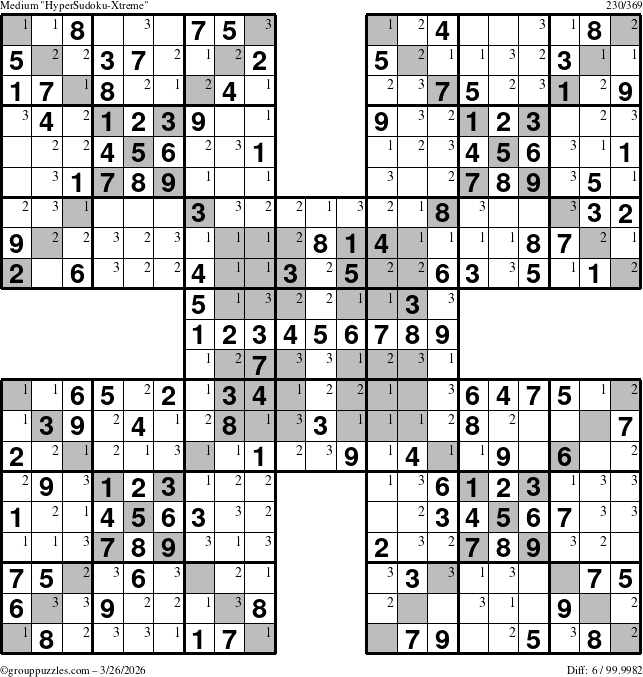The grouppuzzles.com Medium cover-HyperXtreme puzzle for Thursday March 26, 2026 with the first 3 steps marked