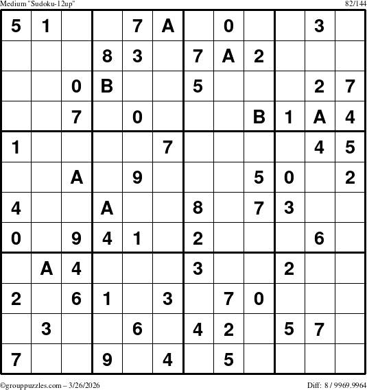 The grouppuzzles.com Medium Sudoku-12up puzzle for Thursday March 26, 2026