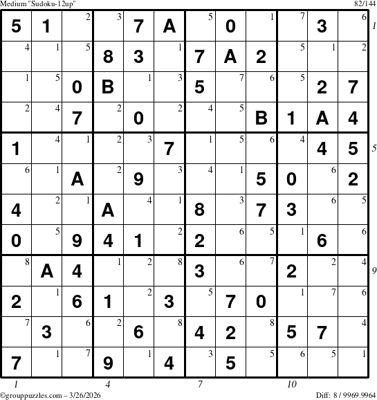 The grouppuzzles.com Medium Sudoku-12up puzzle for Thursday March 26, 2026, suitable for printing, with all 8 steps marked