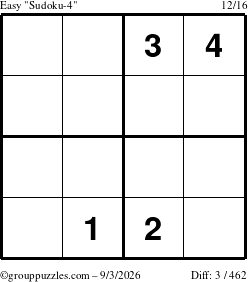 The grouppuzzles.com Easy Sudoku-4 puzzle for Thursday September 3, 2026