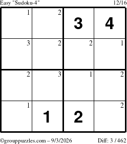 The grouppuzzles.com Easy Sudoku-4 puzzle for Thursday September 3, 2026 with the first 3 steps marked