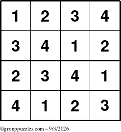 The grouppuzzles.com Answer grid for the Sudoku-4 puzzle for Thursday September 3, 2026
