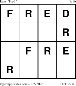 The grouppuzzles.com Easy Fred puzzle for Thursday September 3, 2026