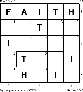The grouppuzzles.com Easy Faith puzzle for Thursday September 3, 2026, suitable for printing, with all 4 steps marked
