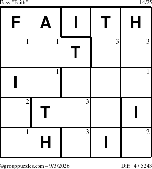 The grouppuzzles.com Easy Faith puzzle for Thursday September 3, 2026 with the first 3 steps marked