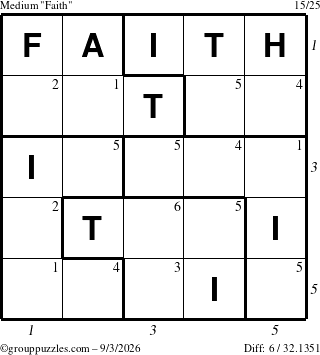 The grouppuzzles.com Medium Faith puzzle for Thursday September 3, 2026 with all 6 steps marked