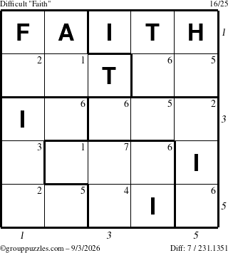 The grouppuzzles.com Difficult Faith puzzle for Thursday September 3, 2026 with all 7 steps marked