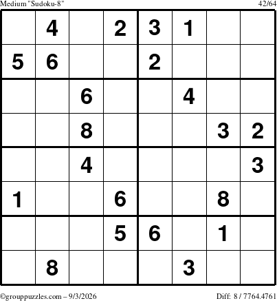 The grouppuzzles.com Medium Sudoku-8 puzzle for Thursday September 3, 2026