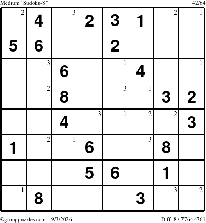 The grouppuzzles.com Medium Sudoku-8 puzzle for Thursday September 3, 2026 with the first 3 steps marked