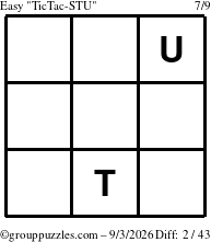 The grouppuzzles.com Easy TicTac-STU puzzle for Thursday September 3, 2026