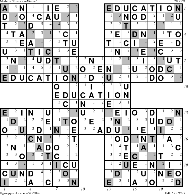The grouppuzzles.com Medium Education-Xtreme puzzle for Thursday September 3, 2026, suitable for printing, with all 5 steps marked