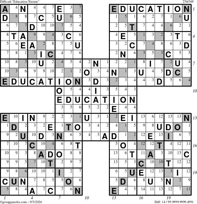 The grouppuzzles.com Difficult Education-Xtreme puzzle for Thursday September 3, 2026 with all 14 steps marked