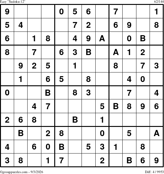 The grouppuzzles.com Easy Sudoku-12 puzzle for Thursday September 3, 2026