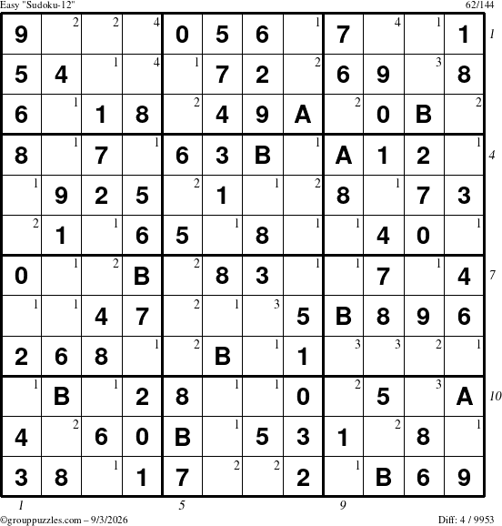 The grouppuzzles.com Easy Sudoku-12 puzzle for Thursday September 3, 2026, suitable for printing, with all 4 steps marked