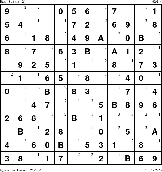The grouppuzzles.com Easy Sudoku-12 puzzle for Thursday September 3, 2026 with the first 3 steps marked