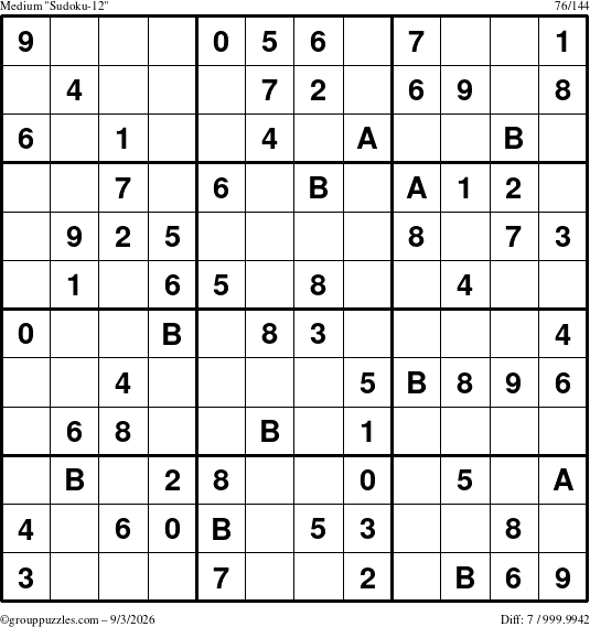 The grouppuzzles.com Medium Sudoku-12 puzzle for Thursday September 3, 2026