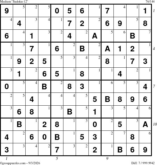 The grouppuzzles.com Medium Sudoku-12 puzzle for Thursday September 3, 2026, suitable for printing, with all 7 steps marked