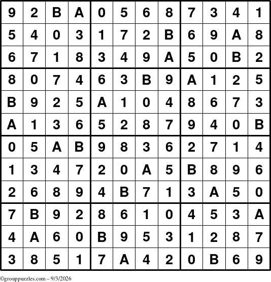 The grouppuzzles.com Answer grid for the Sudoku-12 puzzle for Thursday September 3, 2026