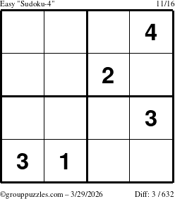 The grouppuzzles.com Easy Sudoku-4 puzzle for Sunday March 29, 2026
