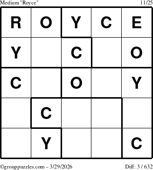 The grouppuzzles.com Medium Royce puzzle for Sunday March 29, 2026