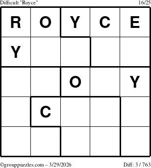 The grouppuzzles.com Difficult Royce puzzle for Sunday March 29, 2026