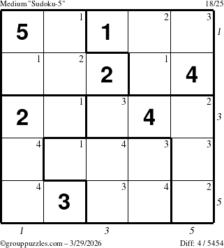 The grouppuzzles.com Medium Sudoku-5 puzzle for Sunday March 29, 2026 with all 4 steps marked