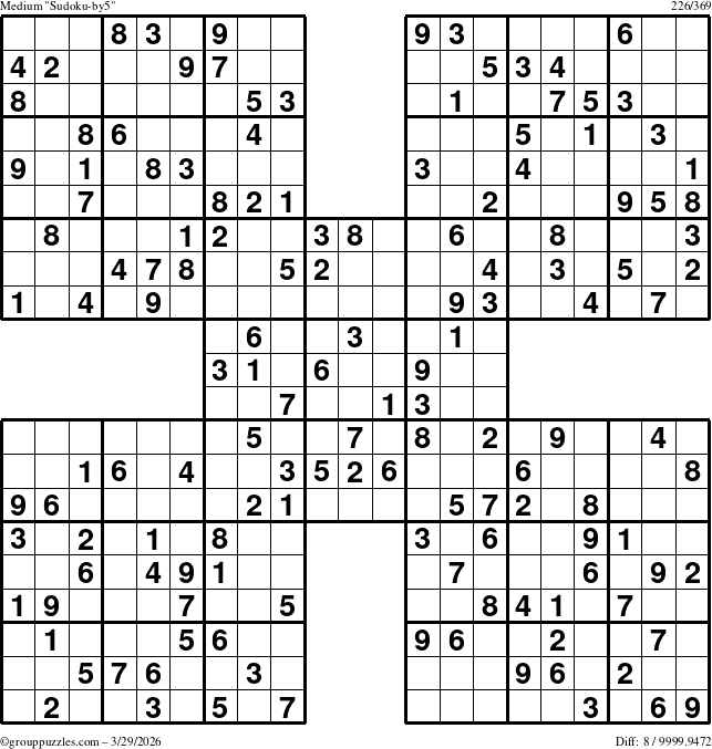 The grouppuzzles.com Medium Sudoku-by5 puzzle for Sunday March 29, 2026