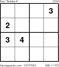 The grouppuzzles.com Easy Sudoku-4 puzzle for Sunday October 27, 2024